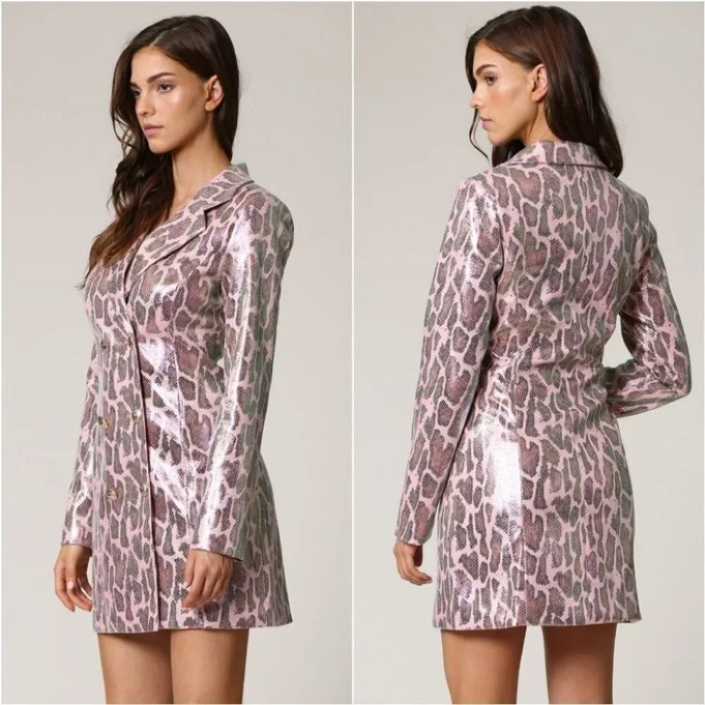 metallic Snake Print Blazer Dress